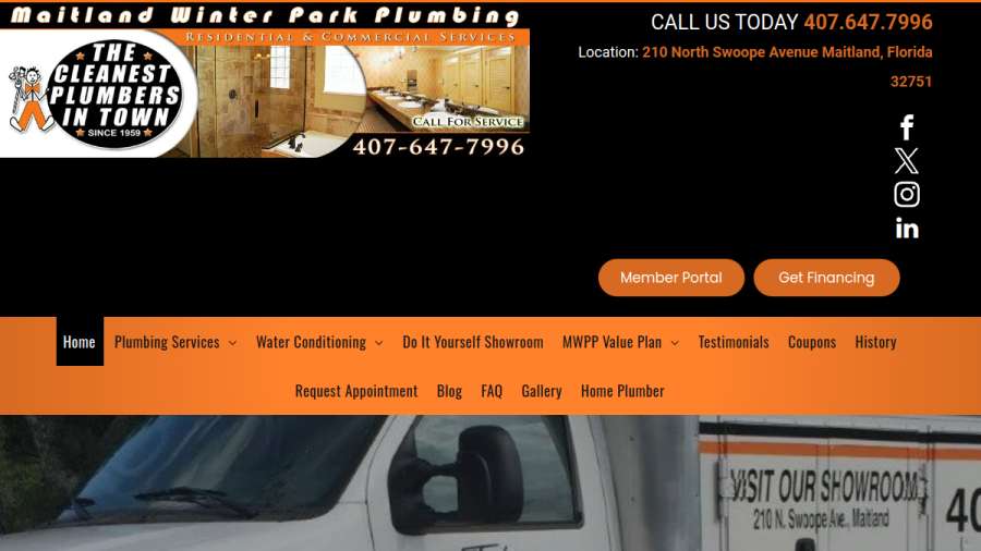 Screenshot of the Maitland Winter Park Plumbing website