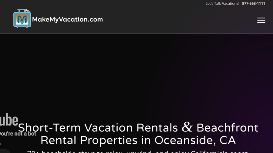 Screenshot of the Make My Vacation website