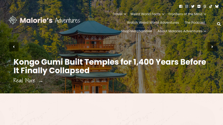 Screenshot of Malories Adventures LLC website
