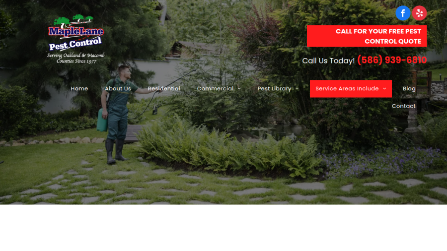 Screenshot of the Maple Lane Pest Control website