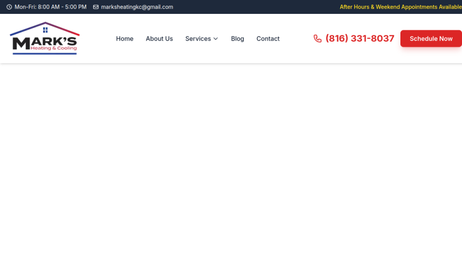 Mark's Heating & Cooling website screenshot