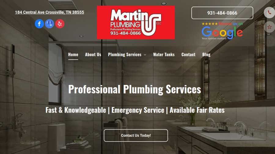 Screenshot of Martin Plumbing LLC website