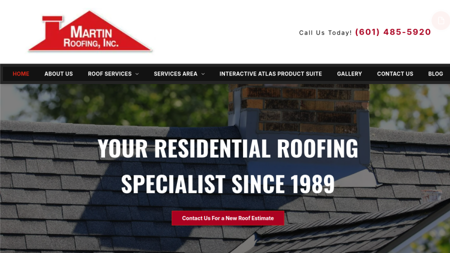 Screenshot of the Martin Roofing Inc. website