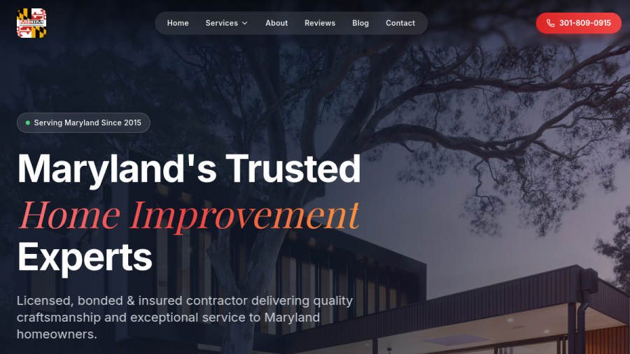 Screenshot of Maryland Home Improvement Masters website