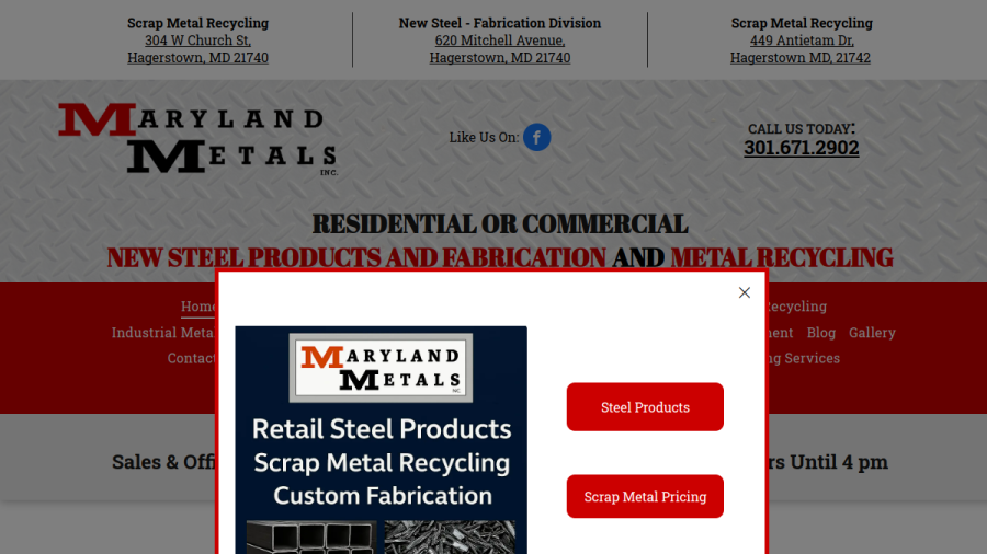 Screenshot of the Maryland Metals Inc website