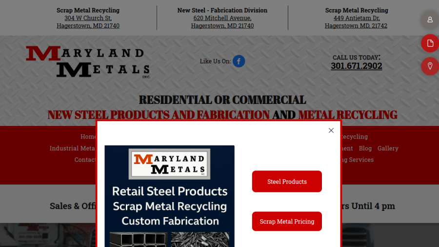 Maryland Metals Inc website screenshot