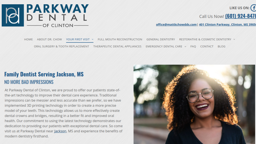 Screenshot of the Parkway Dental of Clinton website