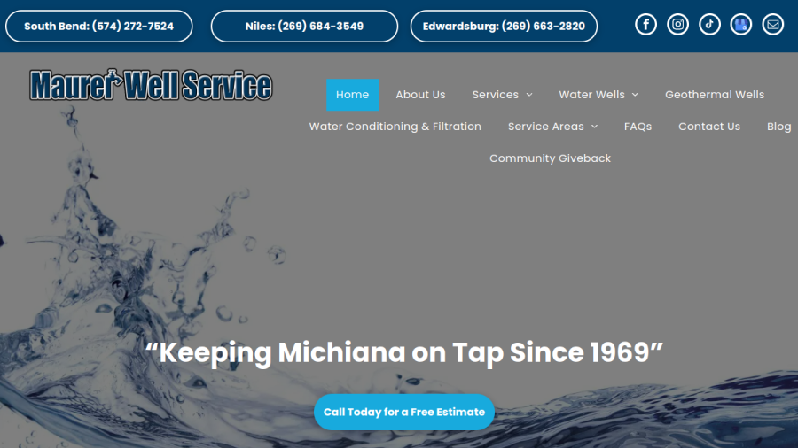 Screenshot of the Maurer Well & Pump Service Inc website