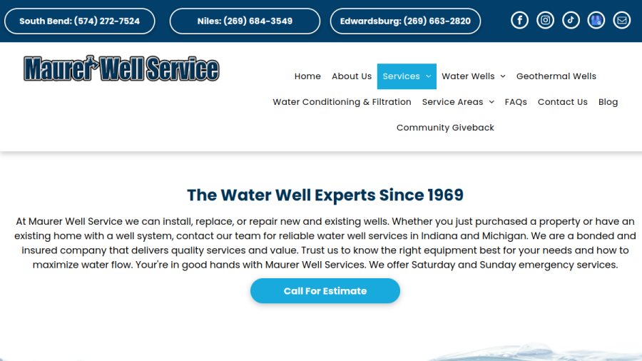 Screenshot of the Maurer Well & Pump Service Inc website