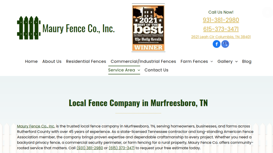 Maury Fence Co., Inc. website