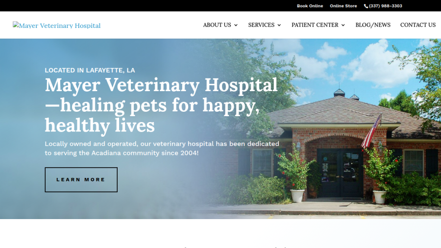 Screenshot of the Mayer Veterinary Hospital website