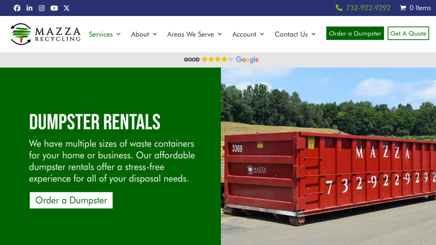 Screenshot of the Mazza Recycling website