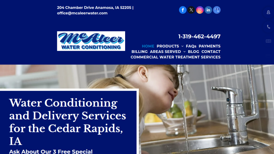 McAleer Water Conditioning, Inc. website screenshot