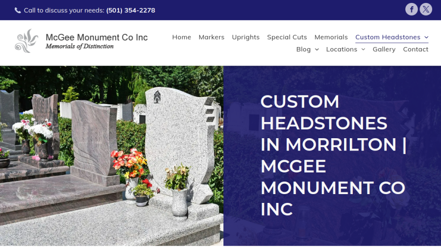 Screenshot of the McGee Monument Company Inc website