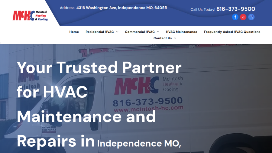 Website screenshot of McIntosh Heating & Cooling