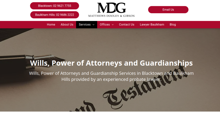 Screenshot of the Matthews Dooley & Gibson website