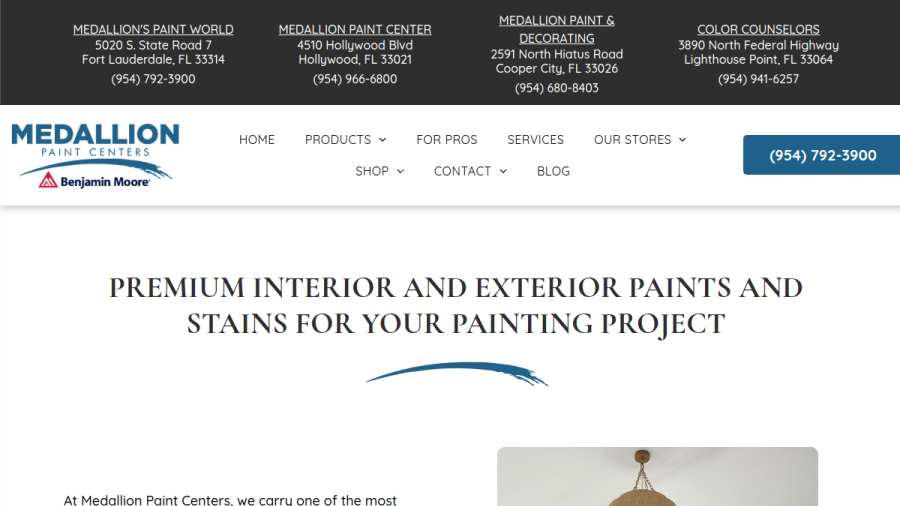 Screenshot of Benjamin Moore - Medallion Paint & Decorating website