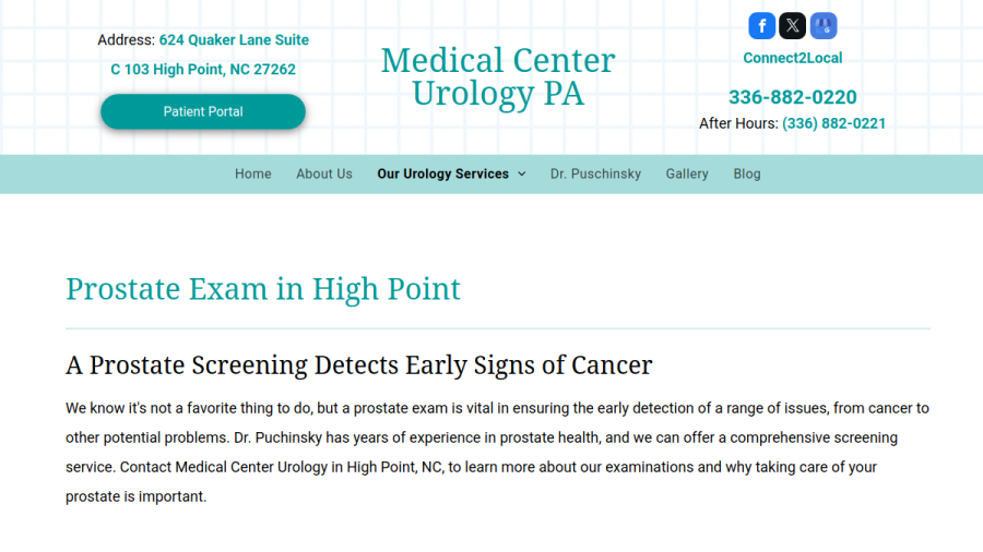 Screenshot of the Medical Center Urology website