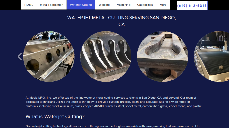 Website screenshot of Megla Manufacturing, Inc.