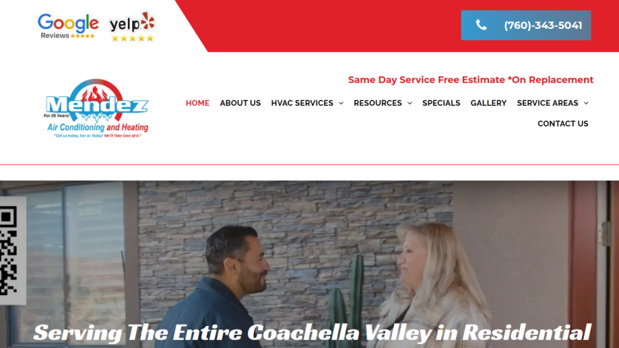 Screenshot of the Mendez Air Conditioning & Heating website