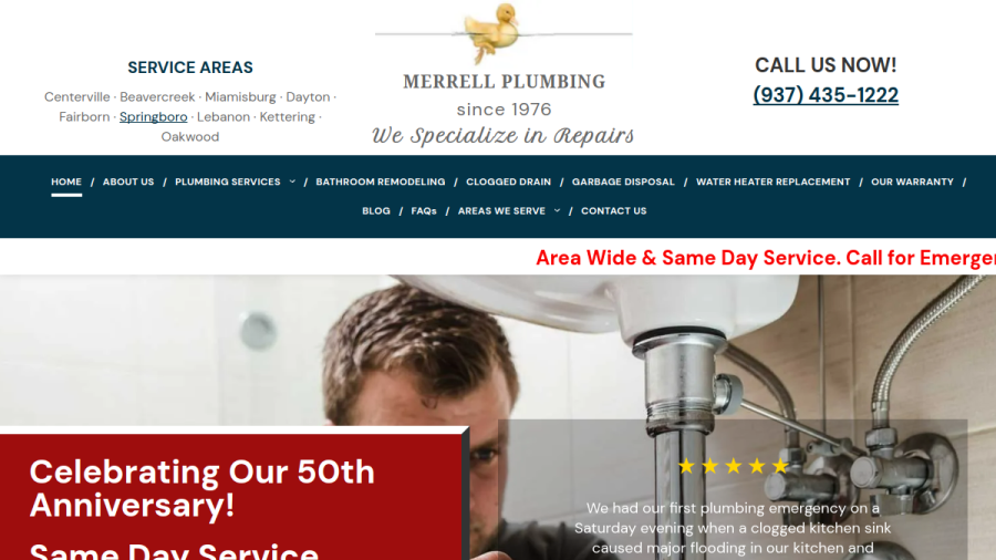 Merrell Plumbing website screenshot