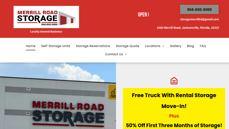 Screenshot of the Merrill Road Storage website