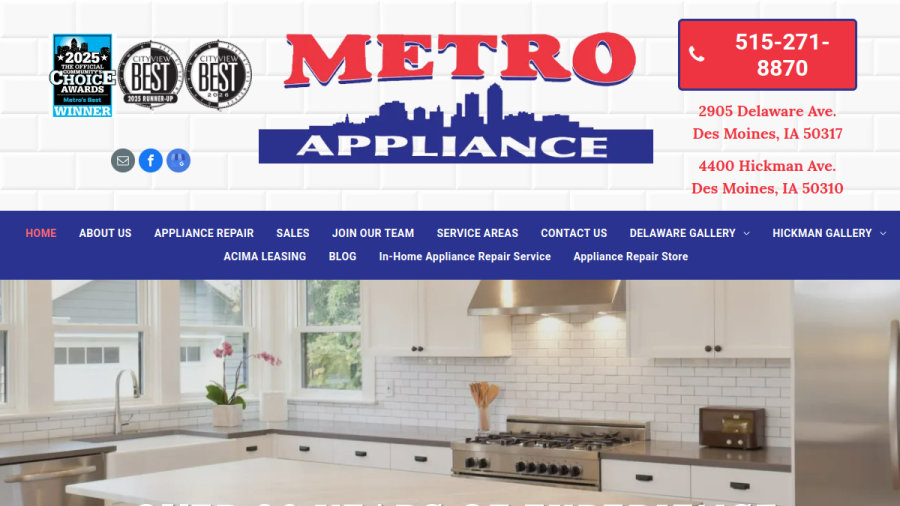 Screenshot of the Metro Appliance Repair website