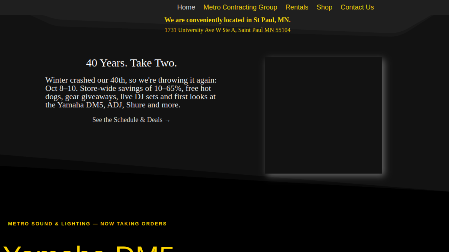 Screenshot of Metro Sound & Lighting website