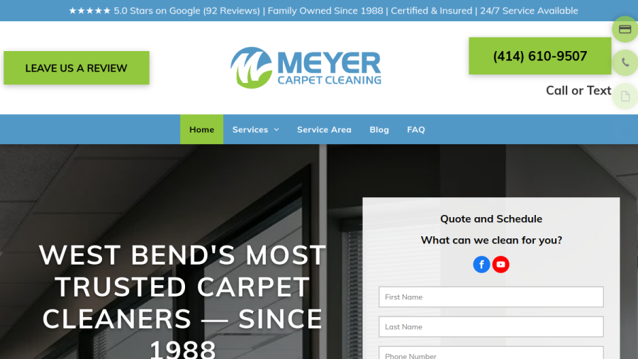 Screenshot of Meyer Carpet Cleaning website