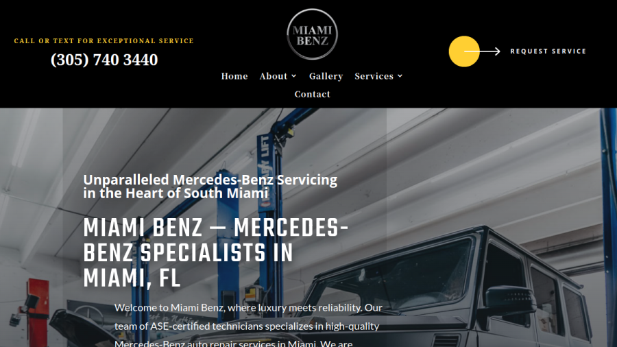 Website screenshot of Miami Benz