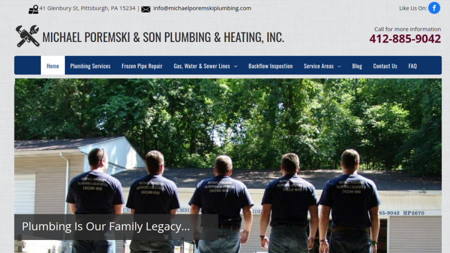 Website screenshot of Michael Poremski Plumbing & Heating Co.