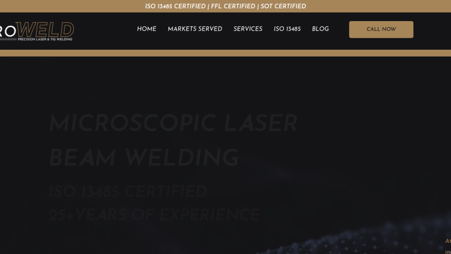 Website screenshot of Micro Weld, Inc