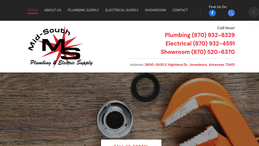Screenshot of the Mid-South Plumbing Supply website