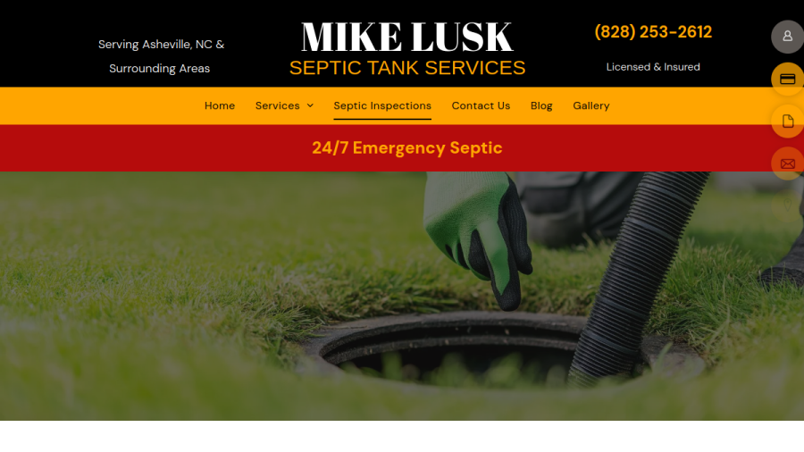Screenshot of the Mike's Septic Tank Service website