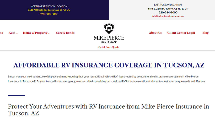 Screenshot of the Mike Pierce Insurance website