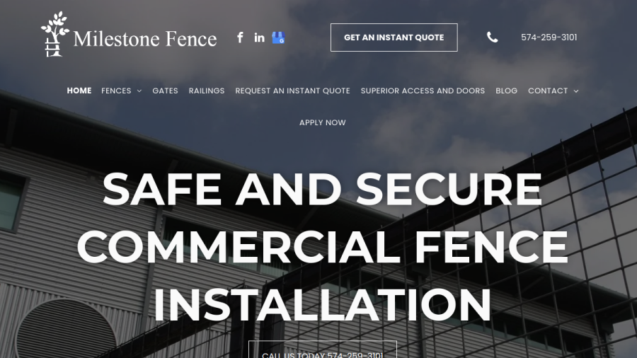 Screenshot of Milestone Fence website