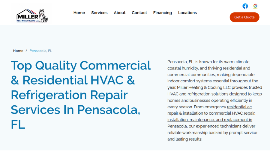 Miller Heating & Cooling website