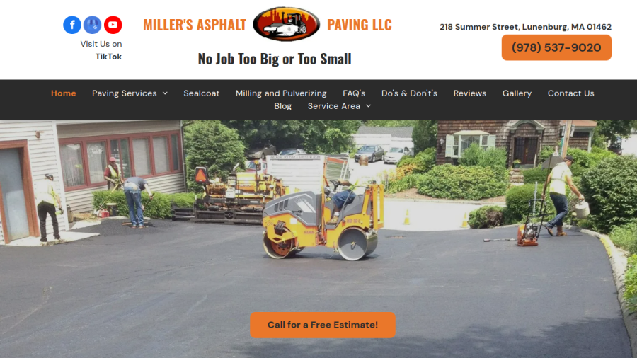 Screenshot of the Miller Asphalt Paving website