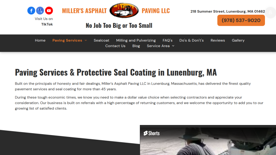 Screenshot of the Miller Asphalt Paving website
