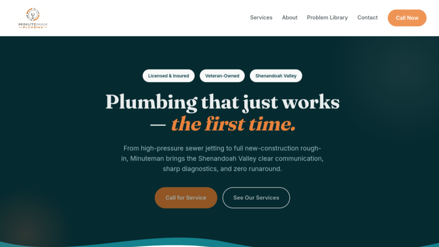 Website screenshot of Minuteman Plumbing
