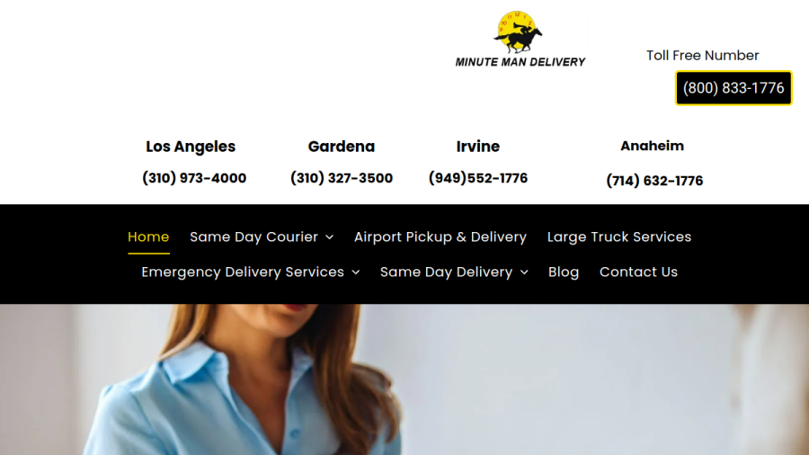 Screenshot of the Minute Man Delivery website