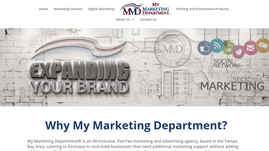 Screenshot of the My Marketing Department, Inc. website