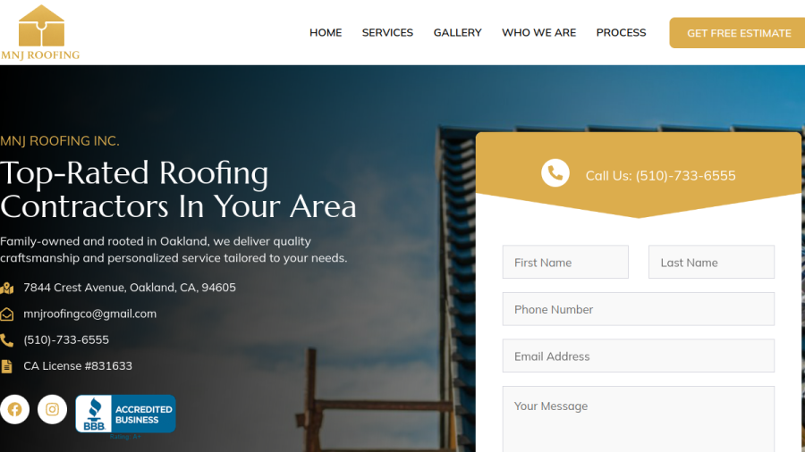 Screenshot of MNJ Roofing Inc website