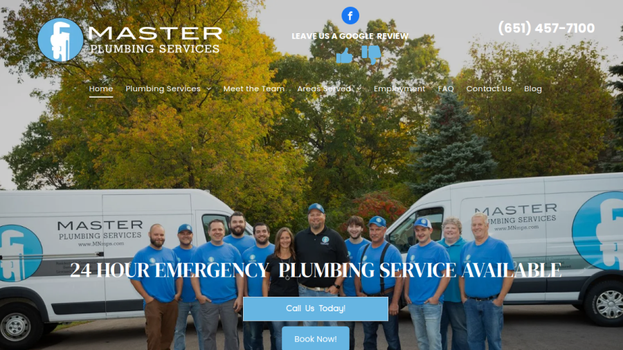 Screenshot of the Master Plumbing Services website