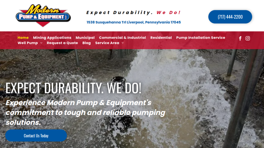 Website screenshot of Modern Pump & Equipment