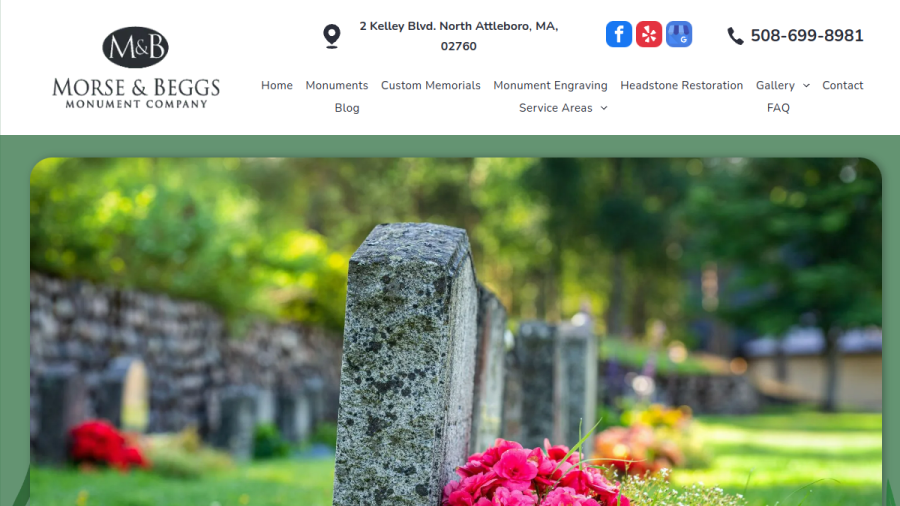 Screenshot of the Morse & Beggs Monument Co website