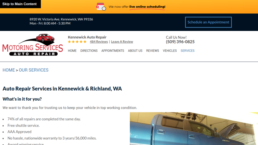 Motoring Services Auto Repair website