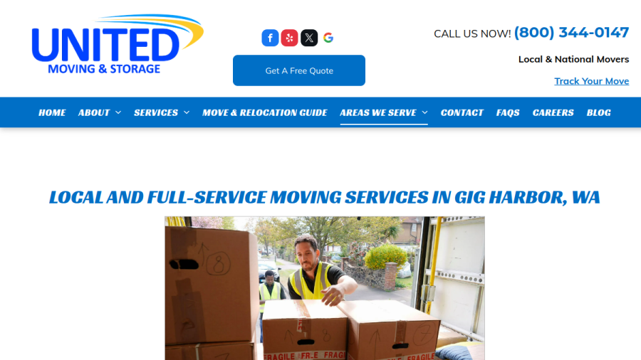 Screenshot of the United Moving and Storage website