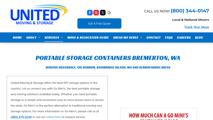 Screenshot of the United Moving and Storage website
