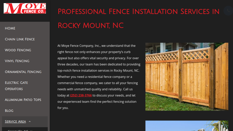 Moye Fence Company, Inc. website